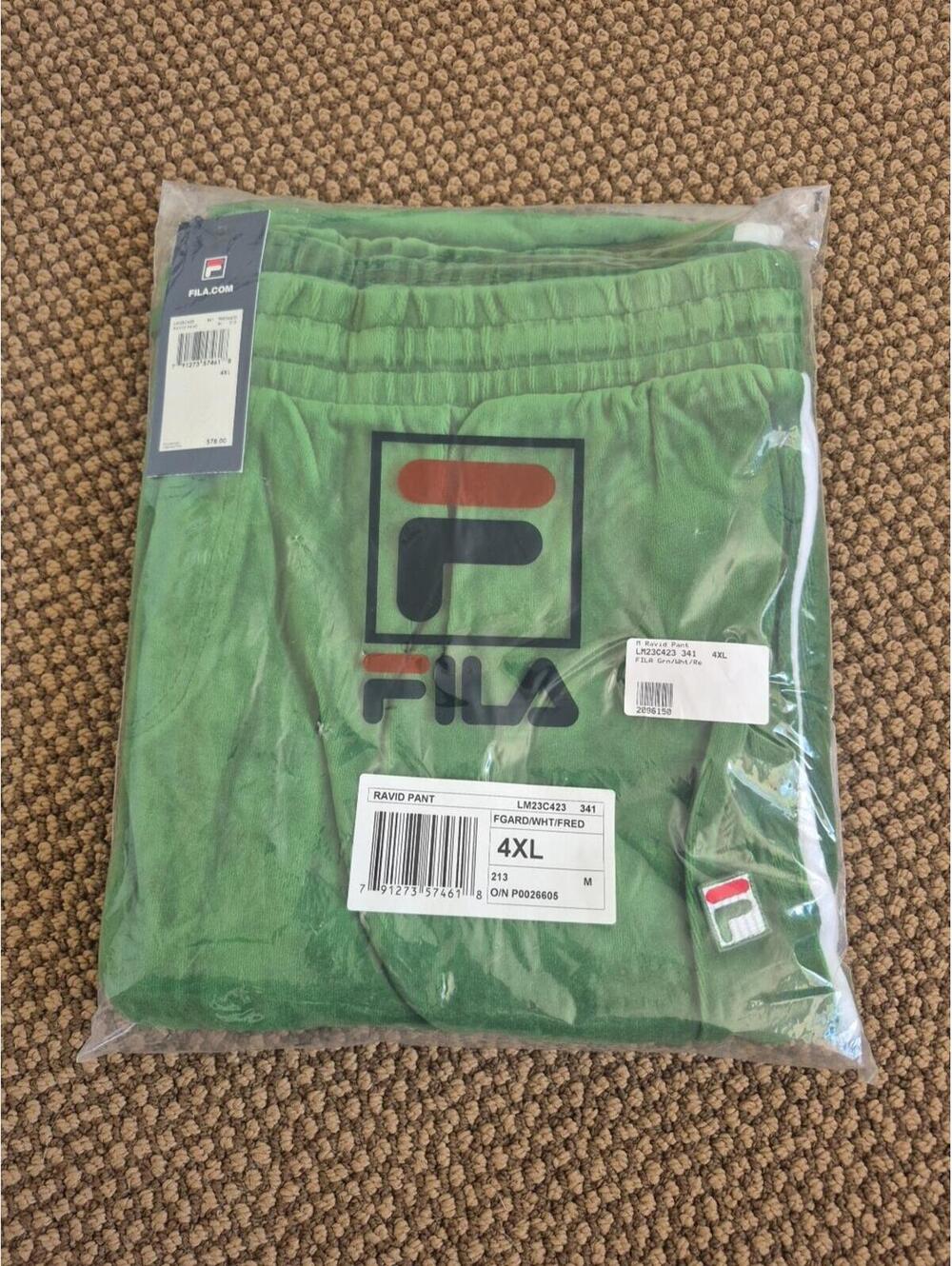 Fila Men's Ravid Velour Green White Red Track Pants 4XL NWT